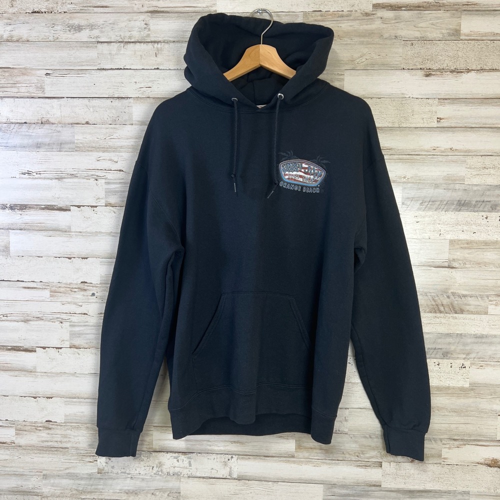 Ron Jon Surf Shop Hoodie Sweatshirt Men M Black Orange Beach American Flag